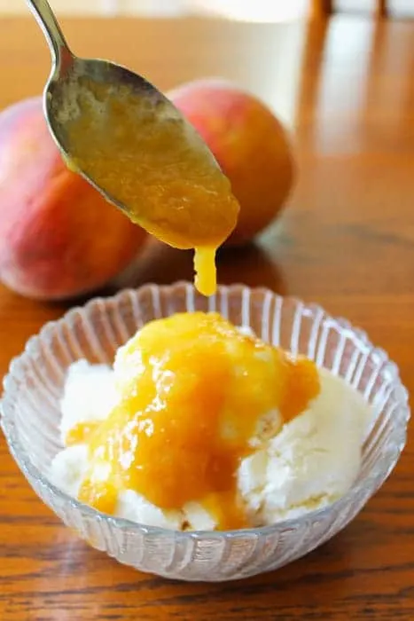 Homemade Ice Cream with Fresh Peach Sauce