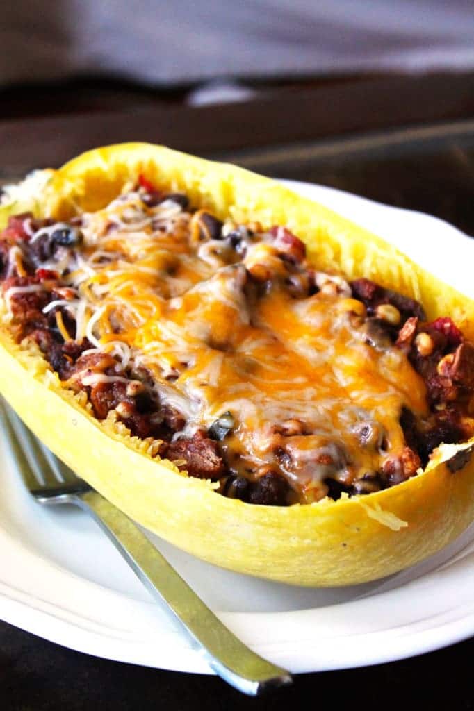 Easy Chili Stuffed Spaghetti Squash