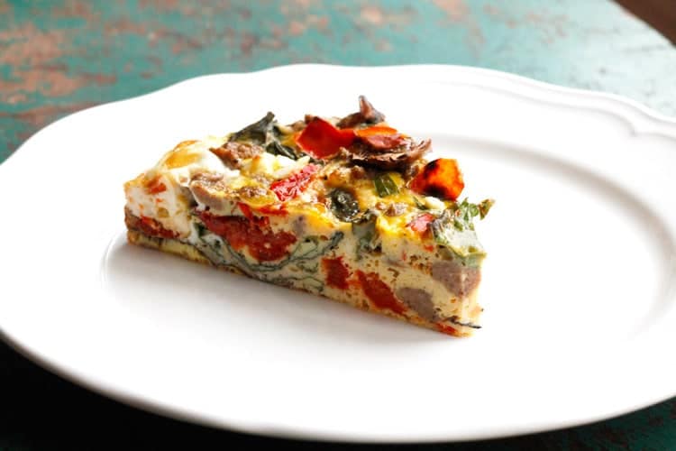 Garden Vegetable, Sausage & Feta Crustless Quiche