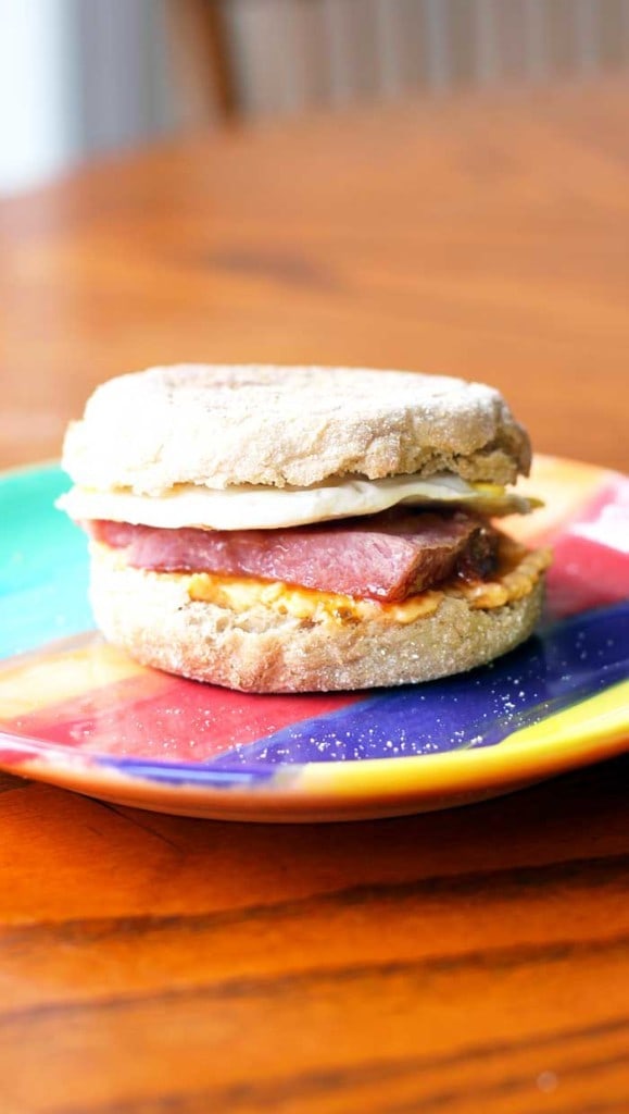 Peach Glazed Ham and Pimento Cheese Breakfast Sandwiches