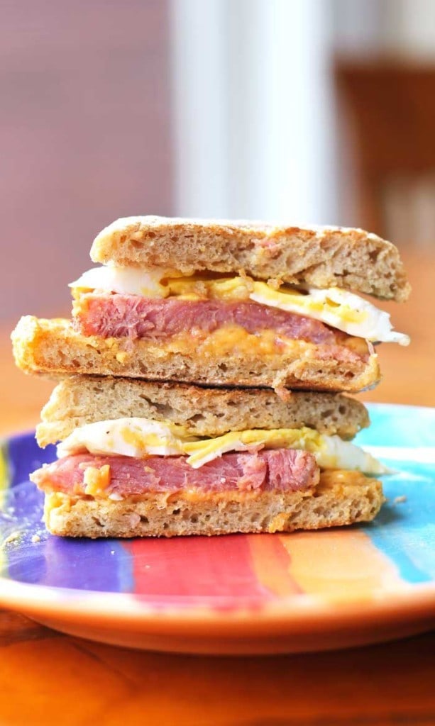 Peach Glazed Ham and Pimento Cheese Breakfast Sandwiches