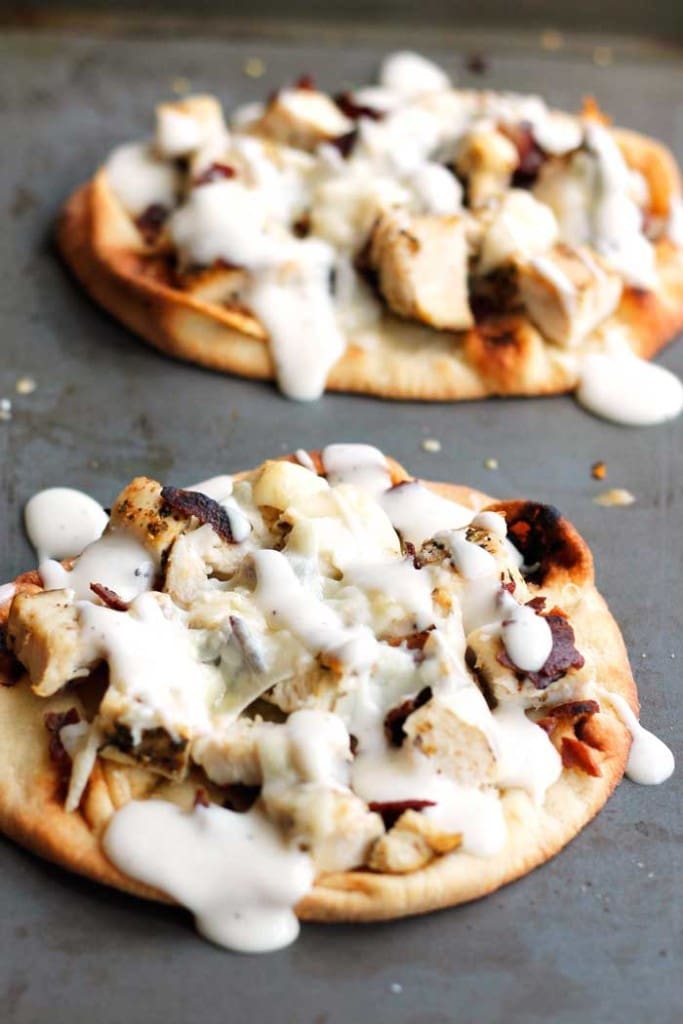 Chicken Bacon Ranch Naan Pizzas