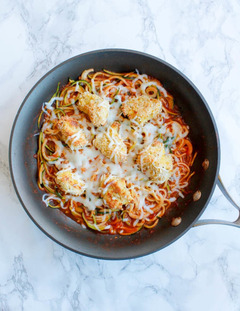 Oven-Baked Chicken Parmesan Bites Over Zoodles
