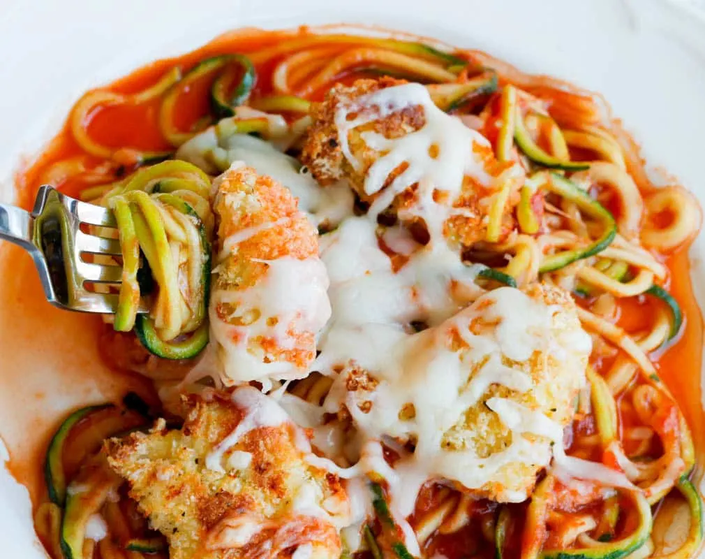 Oven-Baked Chicken Parmesan Bites Over Zoodles