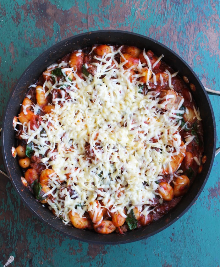 One Pan Cheesy Sausage Gnocchi Skillet