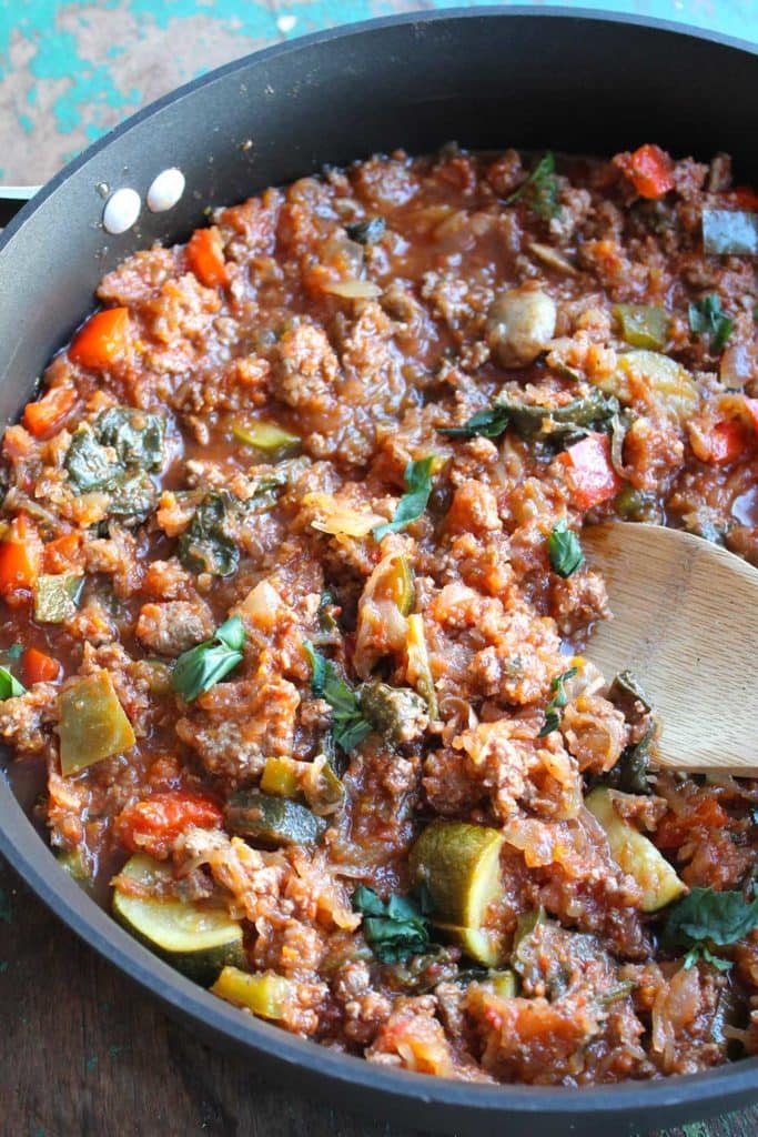 Paleo Ground Beef Spaghetti Squash Skillet