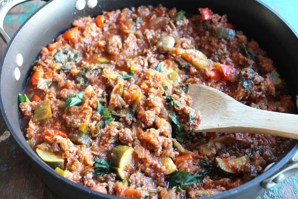 Paleo Ground Beef Spaghetti Squash Skillet