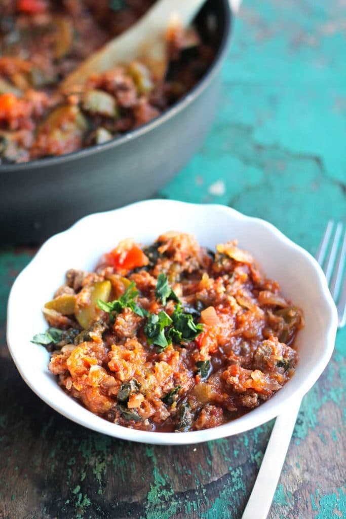 Paleo Ground Beef Spaghetti Squash Skillet