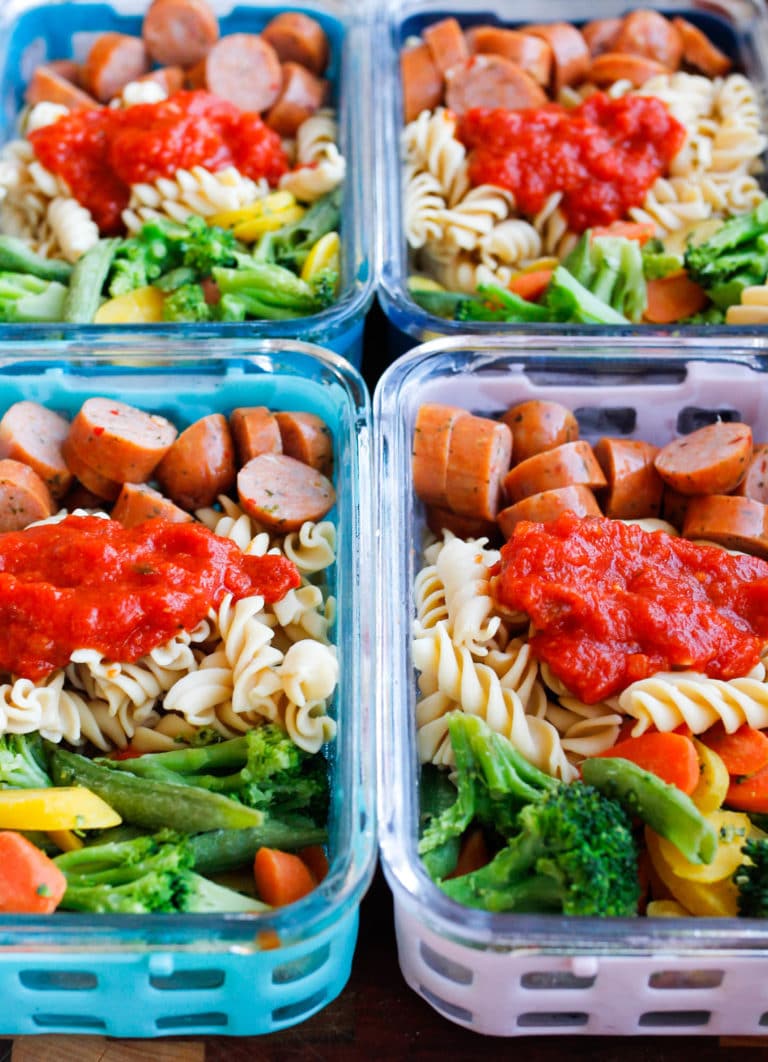 15-Minute Chicken Sausage Pasta Meal Prep Bowls