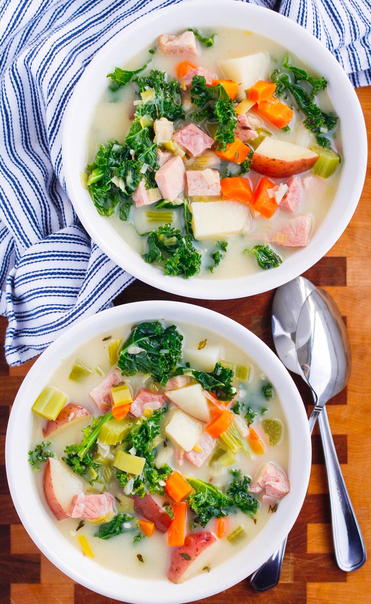 Leftover Ham Soup with Potatoes, White Beans and Kale - Smile Sandwich