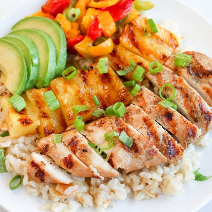 Grilled Chicken and Pineapple Bowls with Coconut Rice 
