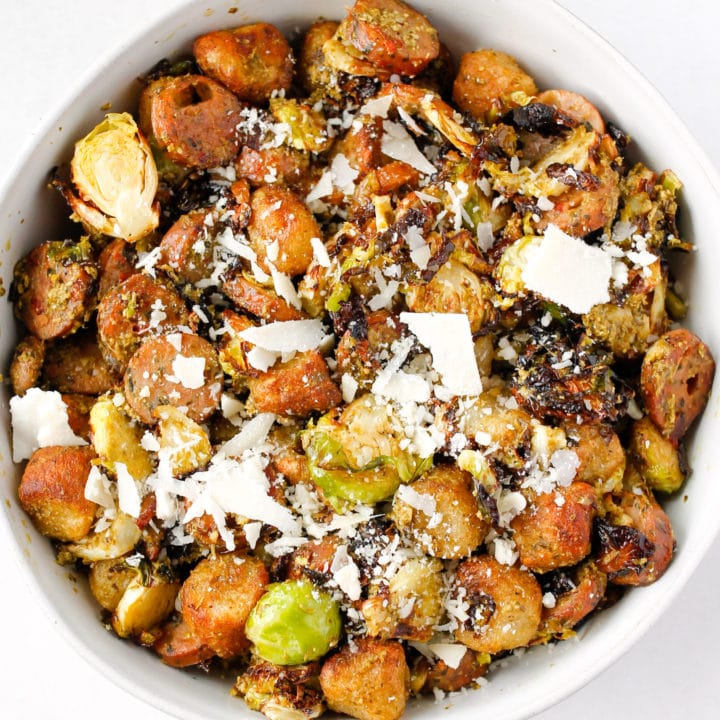 4-Ingredient Air Fryer Cauliflower Gnocchi with Sausage and Brussels Sprouts